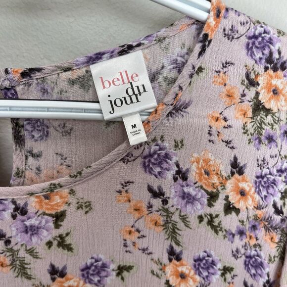 Belle Du Jour | Lavender Purple Floral Boho Peplum Top Festival Medium Short Sl - Picture 3 of 6